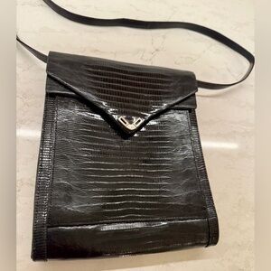 🐊RARE Vintage AR Arnold Roth West Germany Reptile Embossed Black Crossbody Purse